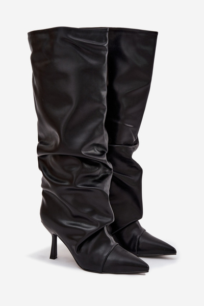 Zateplené nazúvacie dámske topánky na podpätku s riasením Čierne Angelica