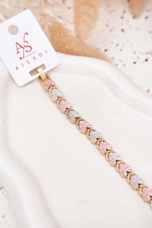 Dámský náramek s barevnými srdíčky chirurgická ocel zlatý