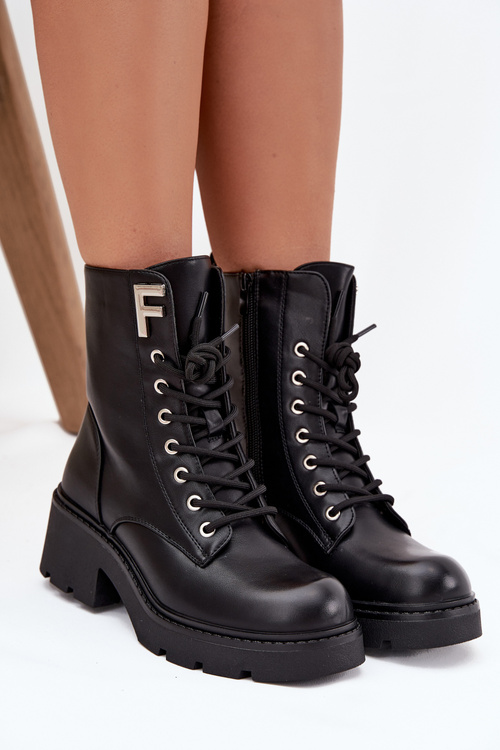 Dámské workery kotníkové boty na klínku zateplené s písmenem F černé Lurina