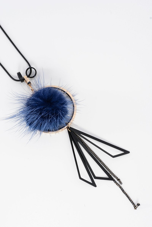 Dámsky náhrdelník s pompom dlhým reťazcom Navy Blue Choker