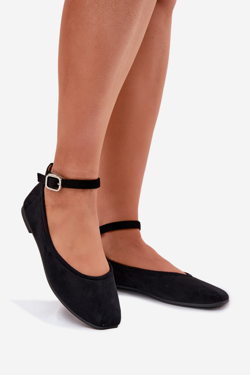 Eko Semišové Baletky S Pásikom A Sponou Čierne Deomira