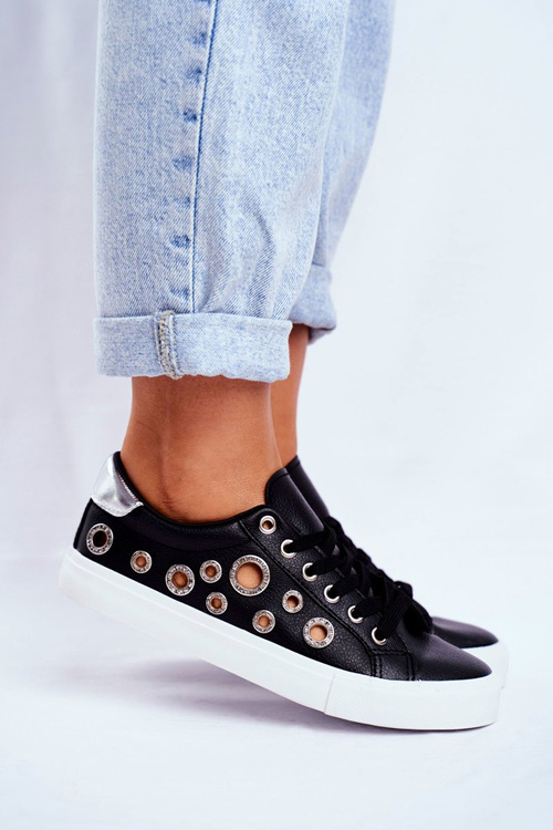 Dámské Tenisky S Otvory a Kamínky Černé Roxas