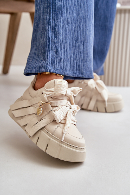 Dámské kožené tenisky s ozdobami CheBello 4292 béžové