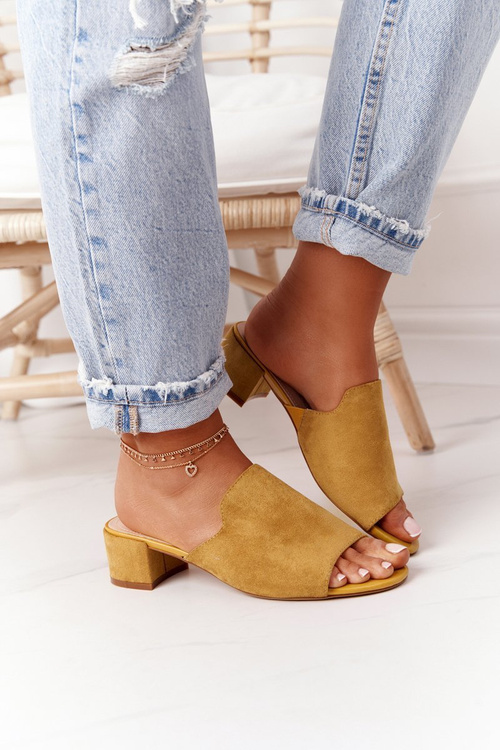 Semišové Nazouváky Na Podpatku Sergio Leone KL313 Žluté