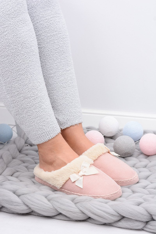 Ženské žabky s kožušinou a ružovým lukom Soxo