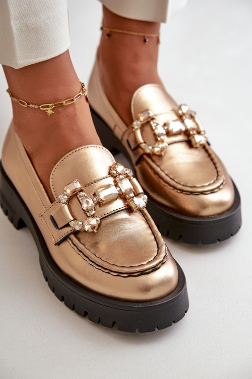 Dámské kožené mokasíny s ozdobou CheBello 4369 béžové