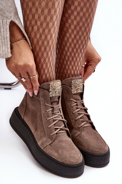 Čipky -upové ženské topánky s dekoráciou Dark Beige Nicole 2833