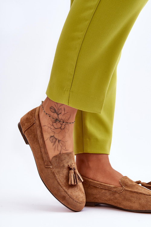 Semišové klasické mokasíny s třásněmi Hnědé Averil