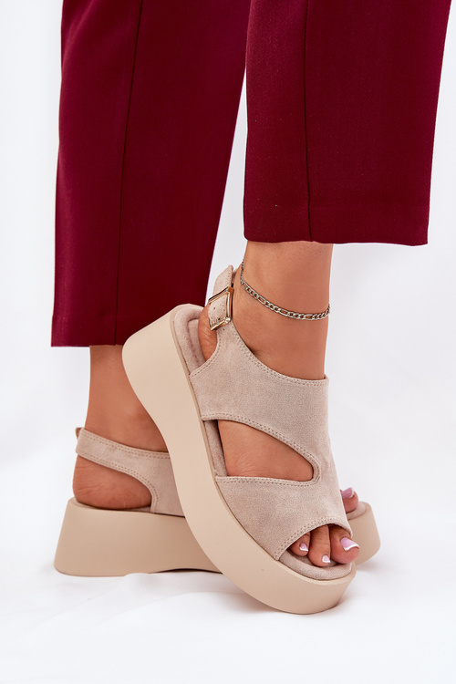 Dámské Sandály Na Platformě Eko Semišové Béžové Karonia