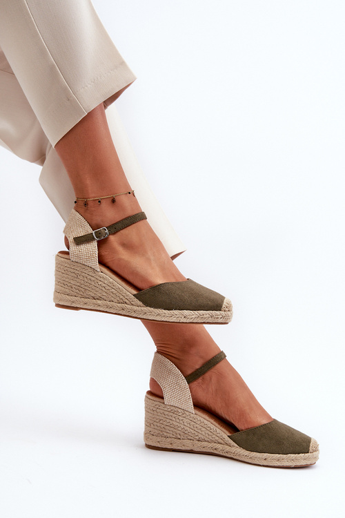 Suede Espadrilky sandály na klínu Zelená Cammer