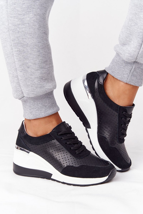 Prolamovane Kožené Klínové Boty Sneakersy S.Barski Černé