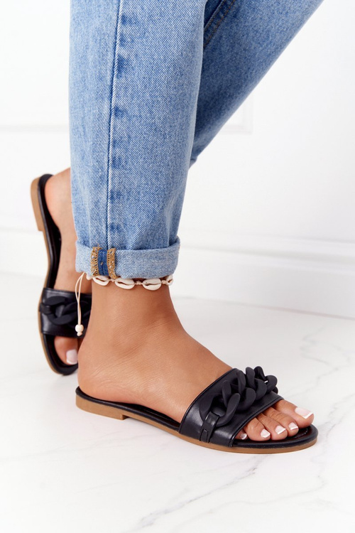 Kožené Nazouváky S řetězem Černé Step By Step