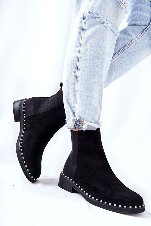 Suede topánky Jodhpur topánky s perlami čierna jilana