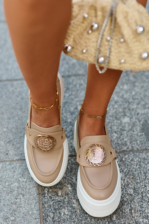 Zazoo 3458 Dámske kožené mokasíny s ozdobou béžové