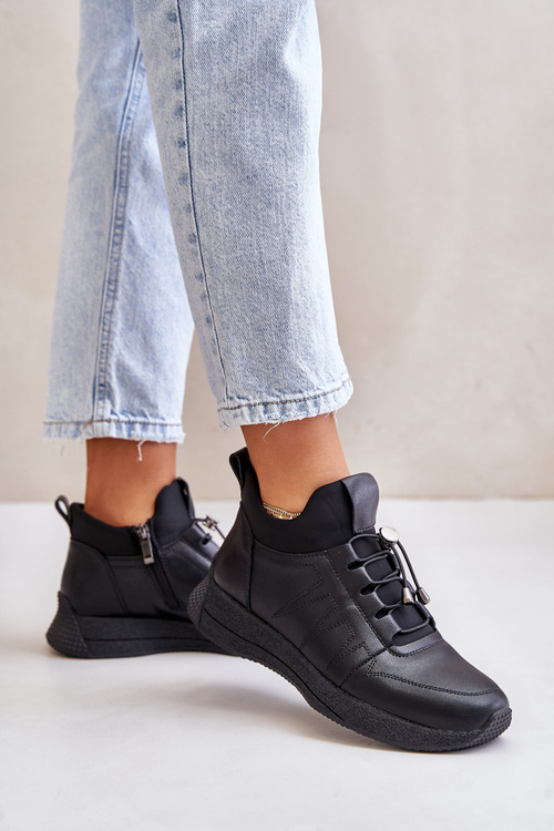 Zateplené Sportové Kožené Topánky Na Zips Čierne Artiker 55C0041