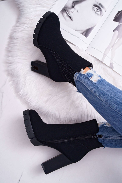 Dámské Kotníkové Boty Na Podpatku se Zirkony černé Deren