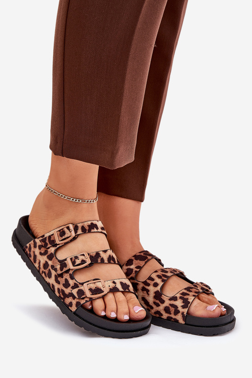 Dámske Šľapky S Pásikmi A Prackami V Leopardskom Vzore Hnedé Uliri