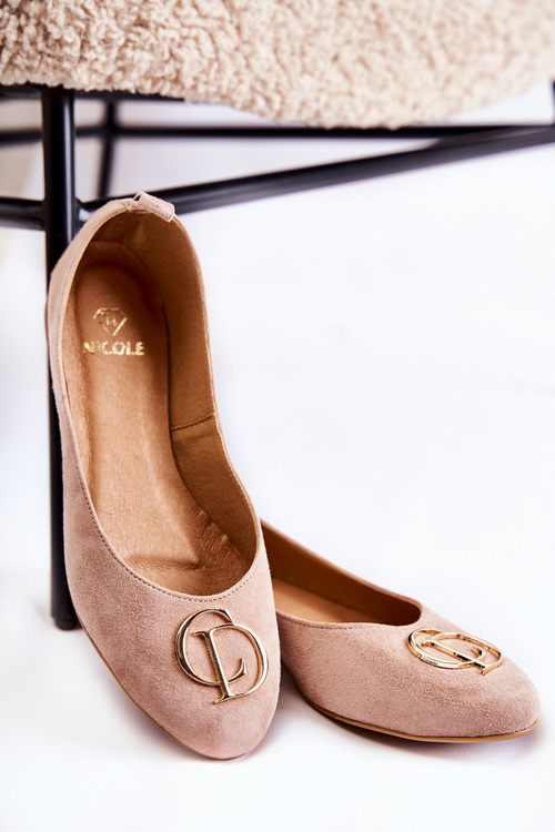 Dámské semišové baleríny s dekorací Nicole 2746 béžove