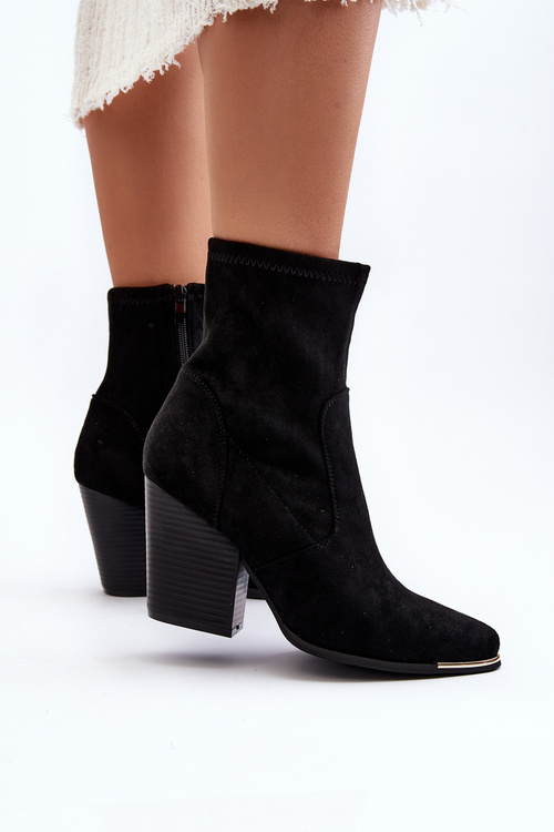 Dámske čižmy na podpätku čierne Sanile