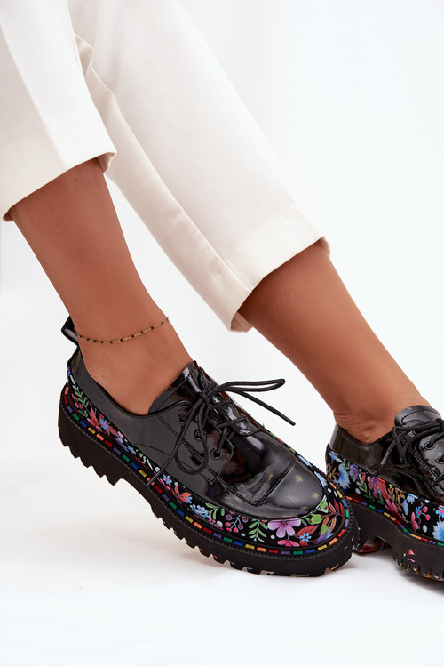 Lakované poltopánky z pravé kože s vzorom Artiker 57C0174 Čierne