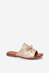 Dámske ploché sandále so zdobeným viazaním zlaté Norela