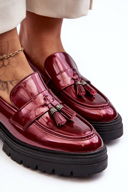 Lakované Loafersy s Fringe Bordó Velenase