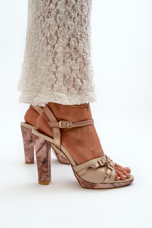 Dámske Kožené Sandále Na Pätočku Maciejka 06564-22 Bežovo-Zlaté