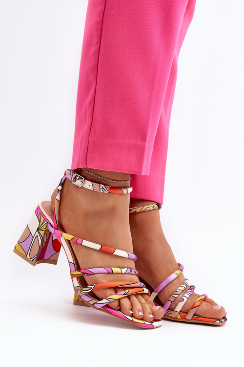 Vzorované sandály na podpatku fialové Jenglla