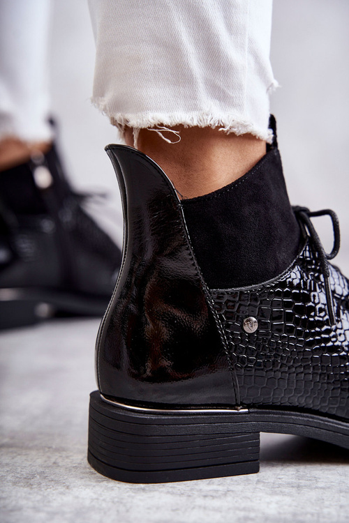Lakované teplé šněrované boty černé Cathrine