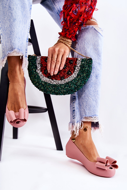 Dámske gumové baleríny s ružovým pruhom