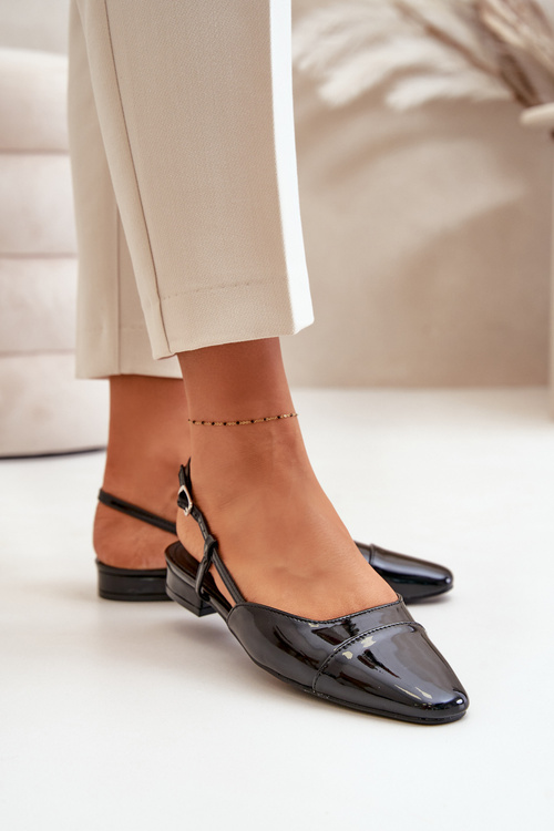 Lakované Baletky Na Nízkém Podpatku S Otevřenou Patou Černé Kairael