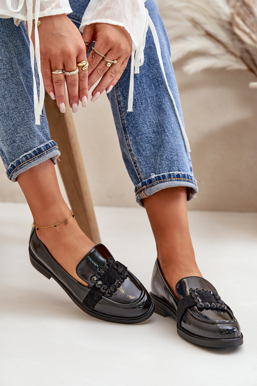 Lakované Dámske Mokasíny S Dekoráciou Čierne Vinceza 58389