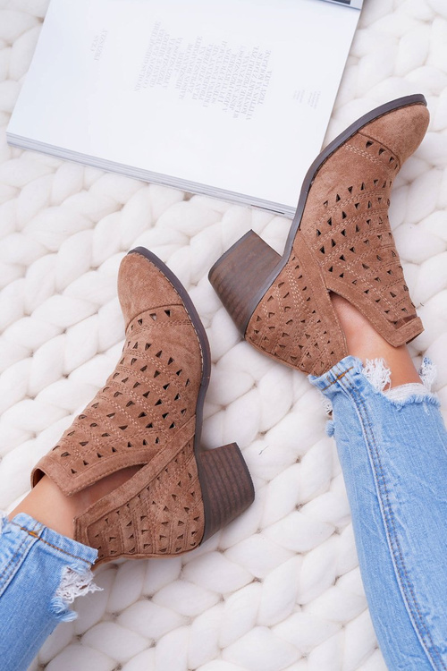 Dámské Ktníkové Boty Na Podpatku Perforované s Výřezy Hnědé Mediolan