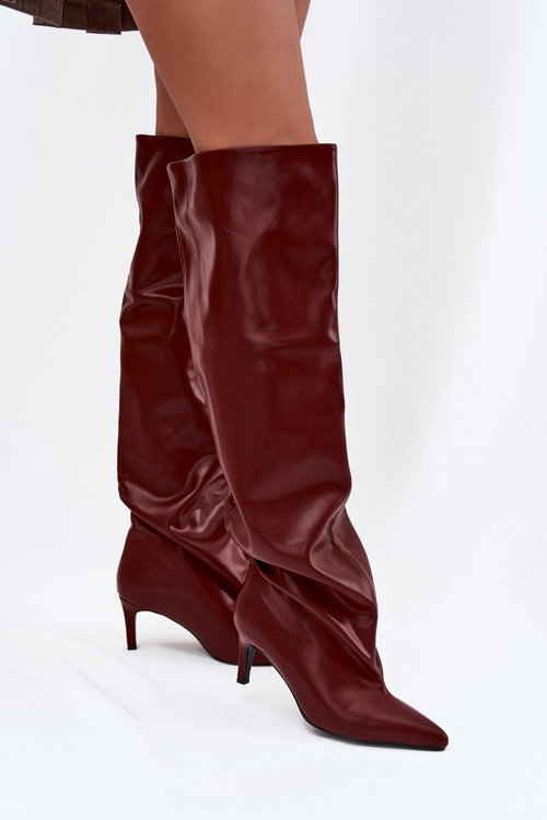 Dámské kozačky na jehlovém podpatku bez zapínání bordó Mavilla