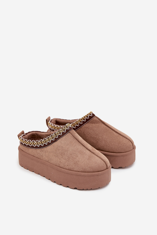 Detské zimné topánky pre mládež s výšivkou na platforme Khaki Jolisse