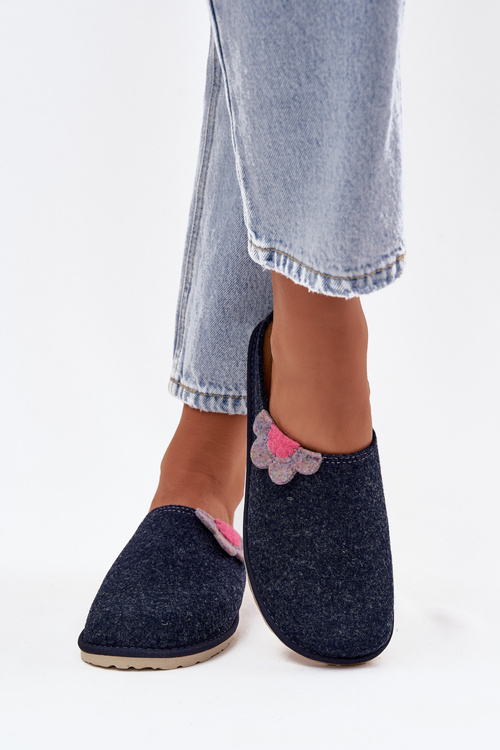 Ženské pantofle s květinou Inblu CS000043 tmavě modré