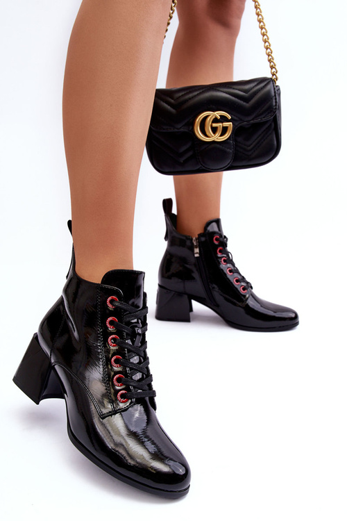 Nízké Lakové Šněrovací Botky SBarski MR870-66 Černé