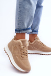 Ocieplané Kožené Sportovní Boty Na Platformě Tmavě Béžové Adite 