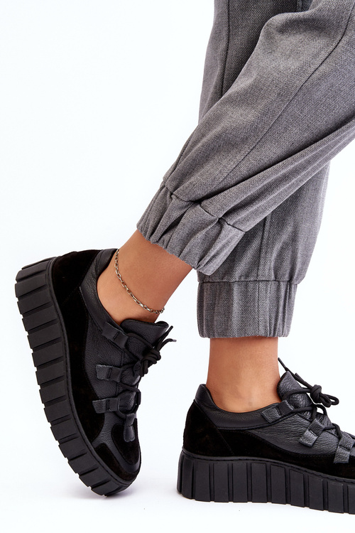 Dámske kožené športové topánky na platforme M01/1 Zazoo Black