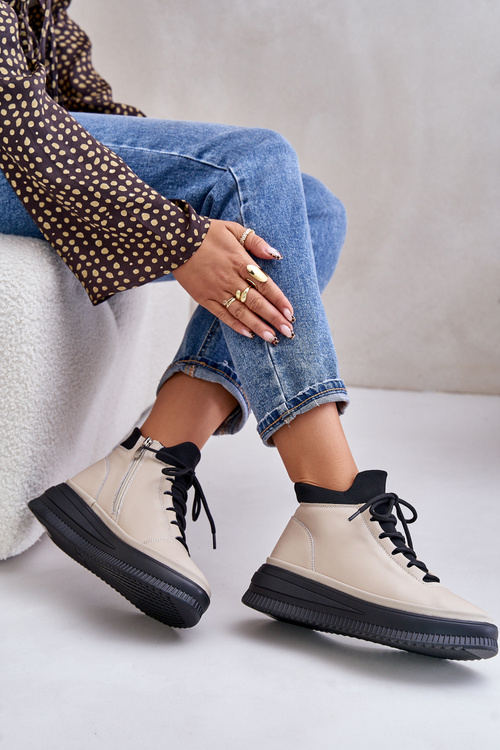 Ľahké Kožené Športové Topánky Na Platforme Béžové Artiker 55C0554