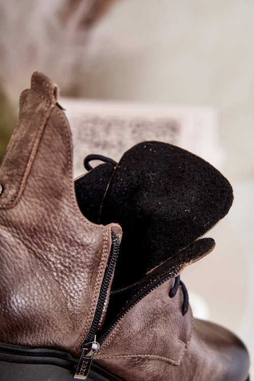 Dámské kožené boty s plochou podpatku Bež Charline