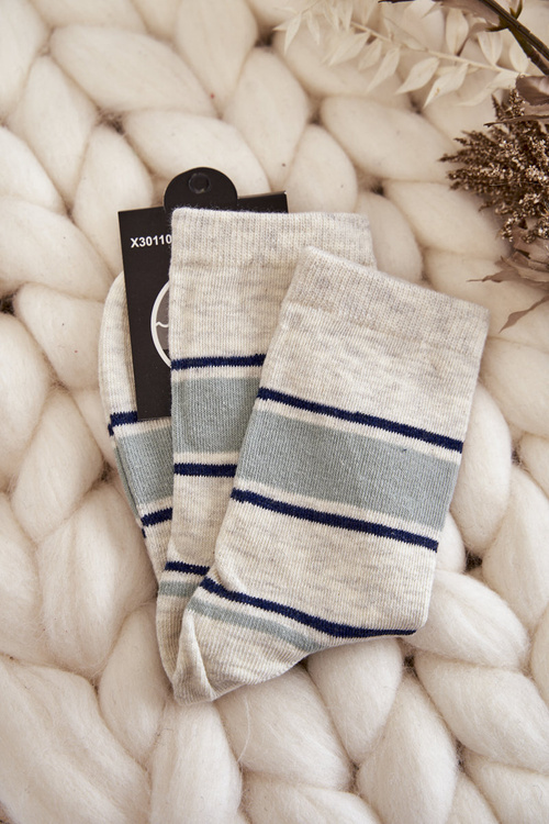 Dámské klasické bavlněné ponožky pruhy Béžové a zelené