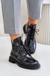 Kožené Lakované Botky Dámské Zateplené Na Zip D&A LZ42-042 Černo-Šedé