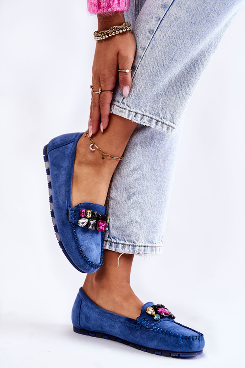 Dámské semišové mokasíny se zdobením modré Janetta