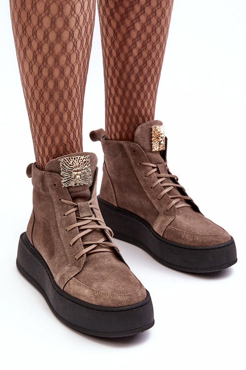 Čipky -upové ženské topánky s dekoráciou Dark Beige Nicole 2833