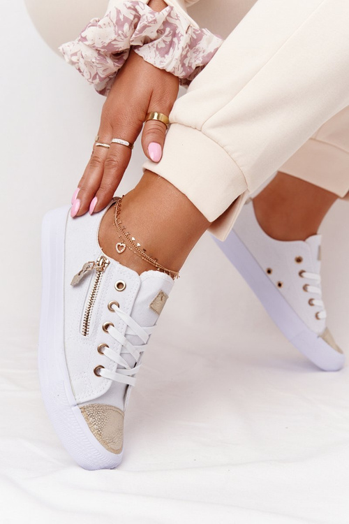 Dámské Tenisky Se Zipem Bílé-Zlaté Festival