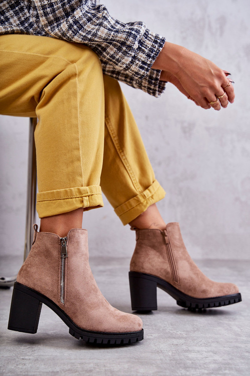 Semišové vysoké podpätky s béžovým zipsom Sevione