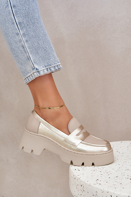 Kožené Dámske Mokasíny Na Platforme A Plochém Opätku Leopard Zazoo 20191 Zlaté