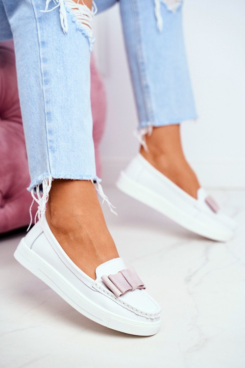 Dámské Mokasíny Kožené Bilo-růžové Lovren