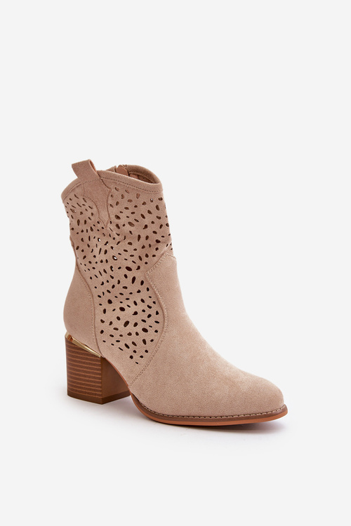 Béžové Sevana čižmy na podpätku so zipsom a výrezom z ekokože